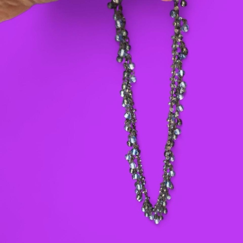 Vintage dark grey chain and bluish  beaded necklace